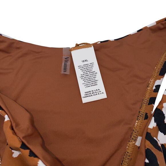 New Vitamin A California High Leg Brown Leopard Animal Swim  Bikini Bottom 12 XL - Picture 6 of 7